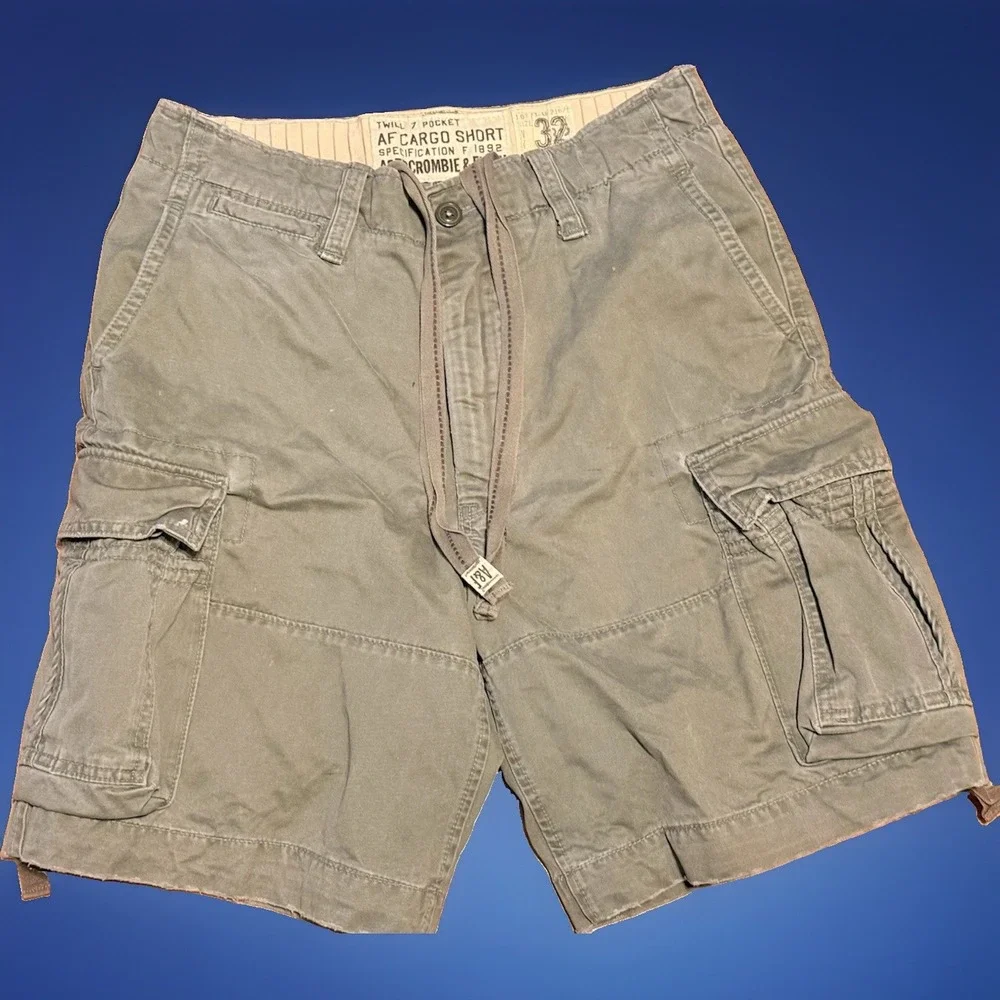 Abercrombie & Fitch AF Cargo Shorts Gray Military Utility Cotton Grunge *SZ 32